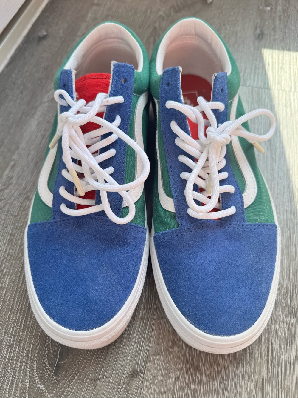 Vans Old Skool Colorblock Blue Green Yellow Sneakers Men 9 Women 10.5